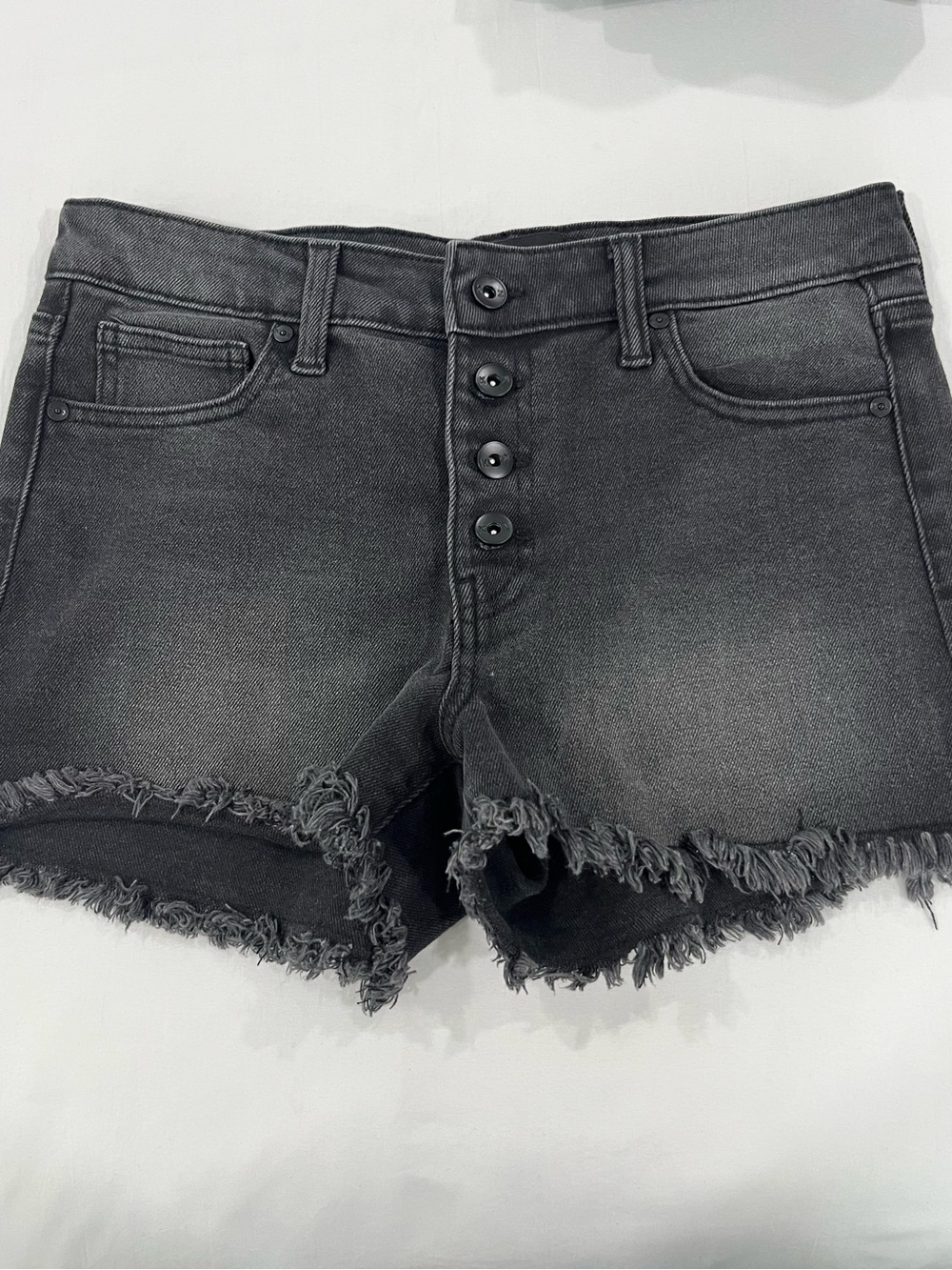 Kendall & Kylie Washed Black High-Rise Button-Front Denim Shorts